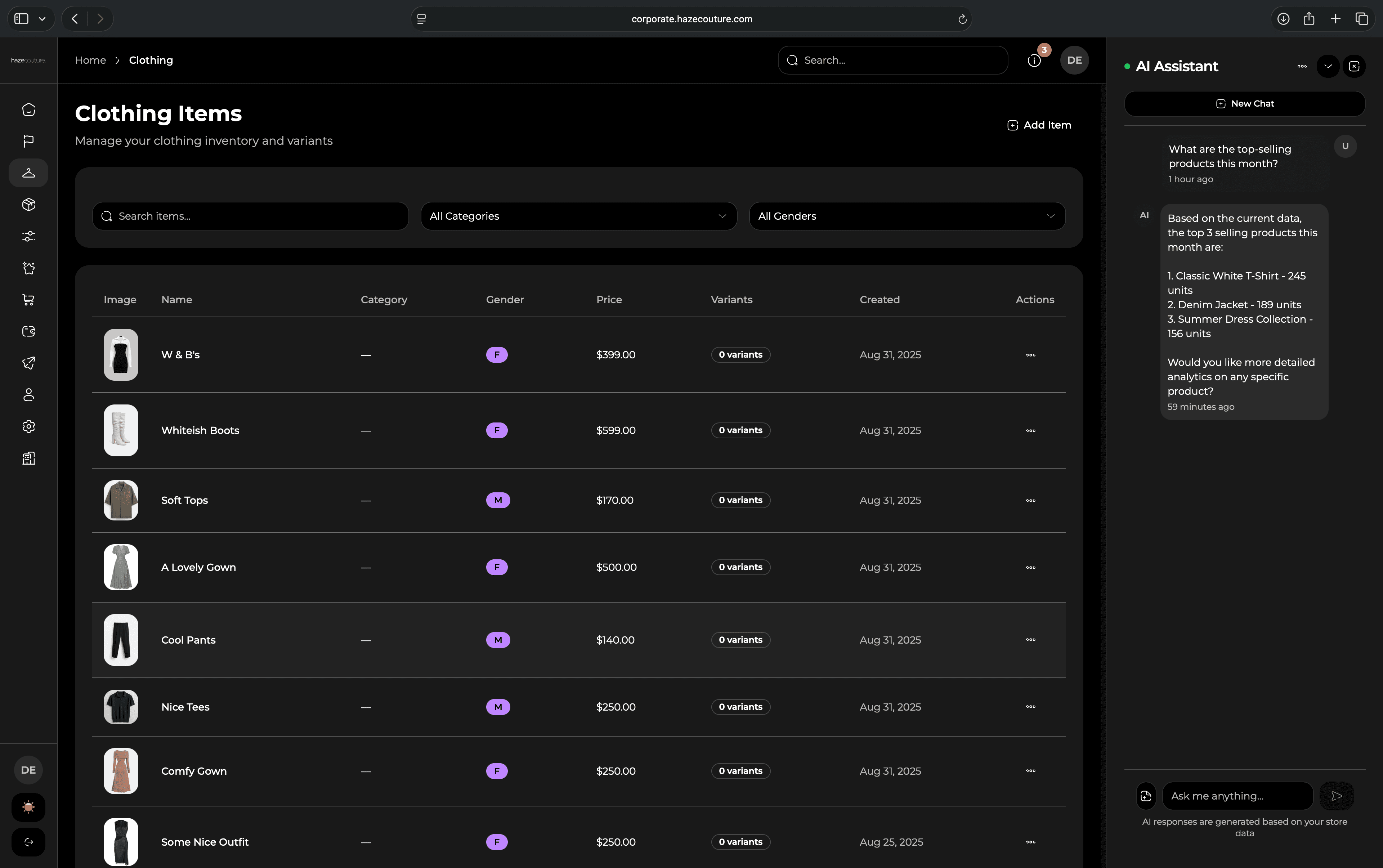 Haze Corporate dashboard preview