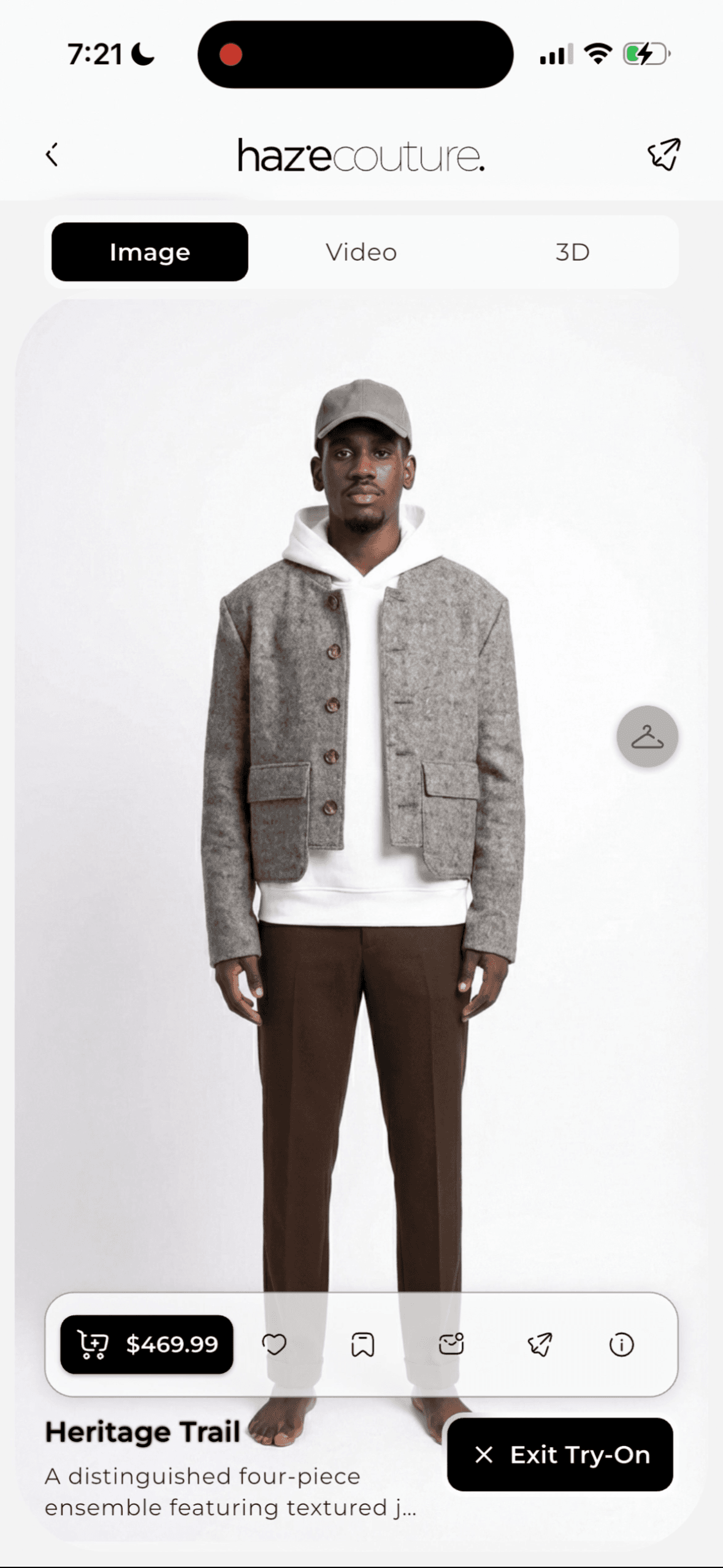 Haze Couture app try-on screen